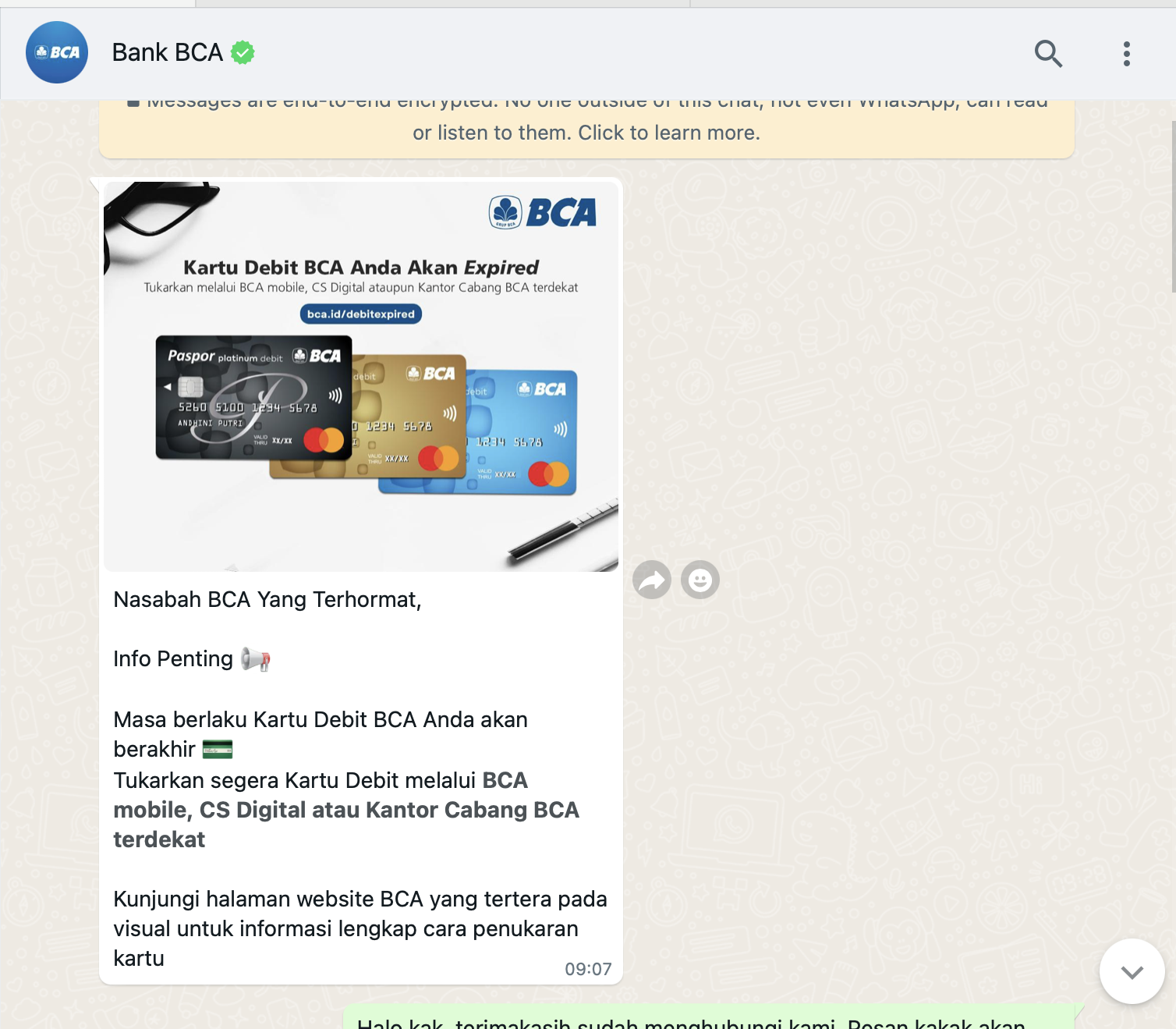 WhatsApp Bank BCA